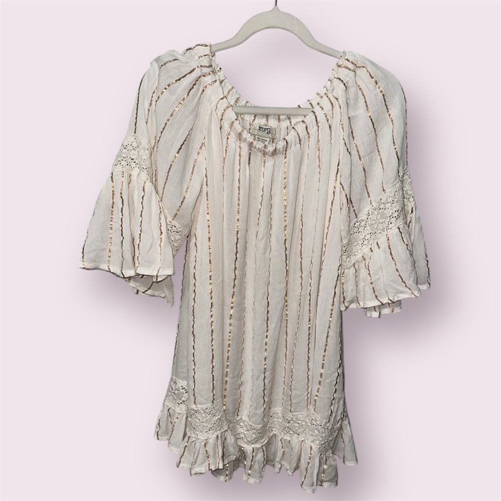 Womens White Shimmer Sundress Babydoll Boho Ruffled Flowy Coquette Zury One Size